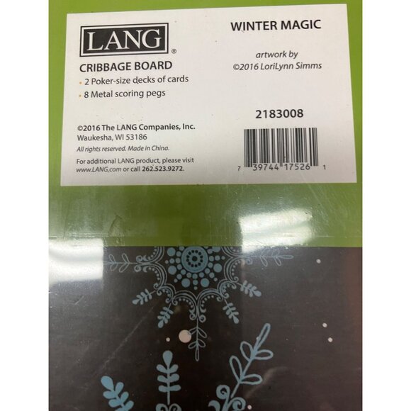 LANG CO Cribbage Game Board WINTER MAGIC Incl 2 Decks Cards & 8 Metal Pegs NIP - Picture 4 of 5